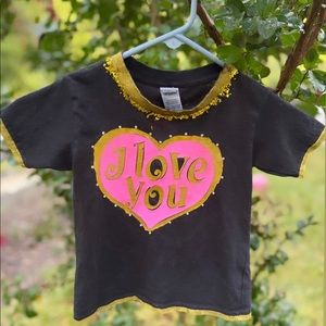 I love you rhinestone and foil decal short sleeve girl shirt